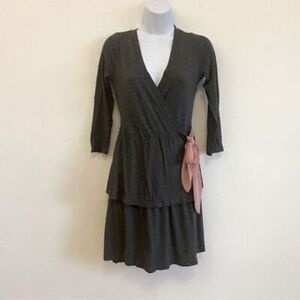 Anthropologie Eloise Wrap Dress Size XS Tiered Pink Bow 3/4 Sleeve Jersey Knit